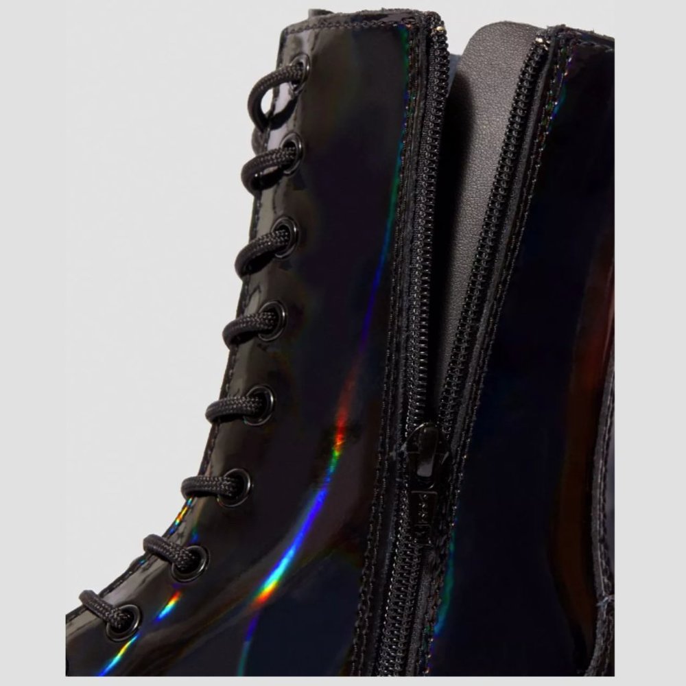 DR. MARTENS JADON HI RAINBOW PATENT PLATFORM BOOTS in Black Rainbow SUPER RARE